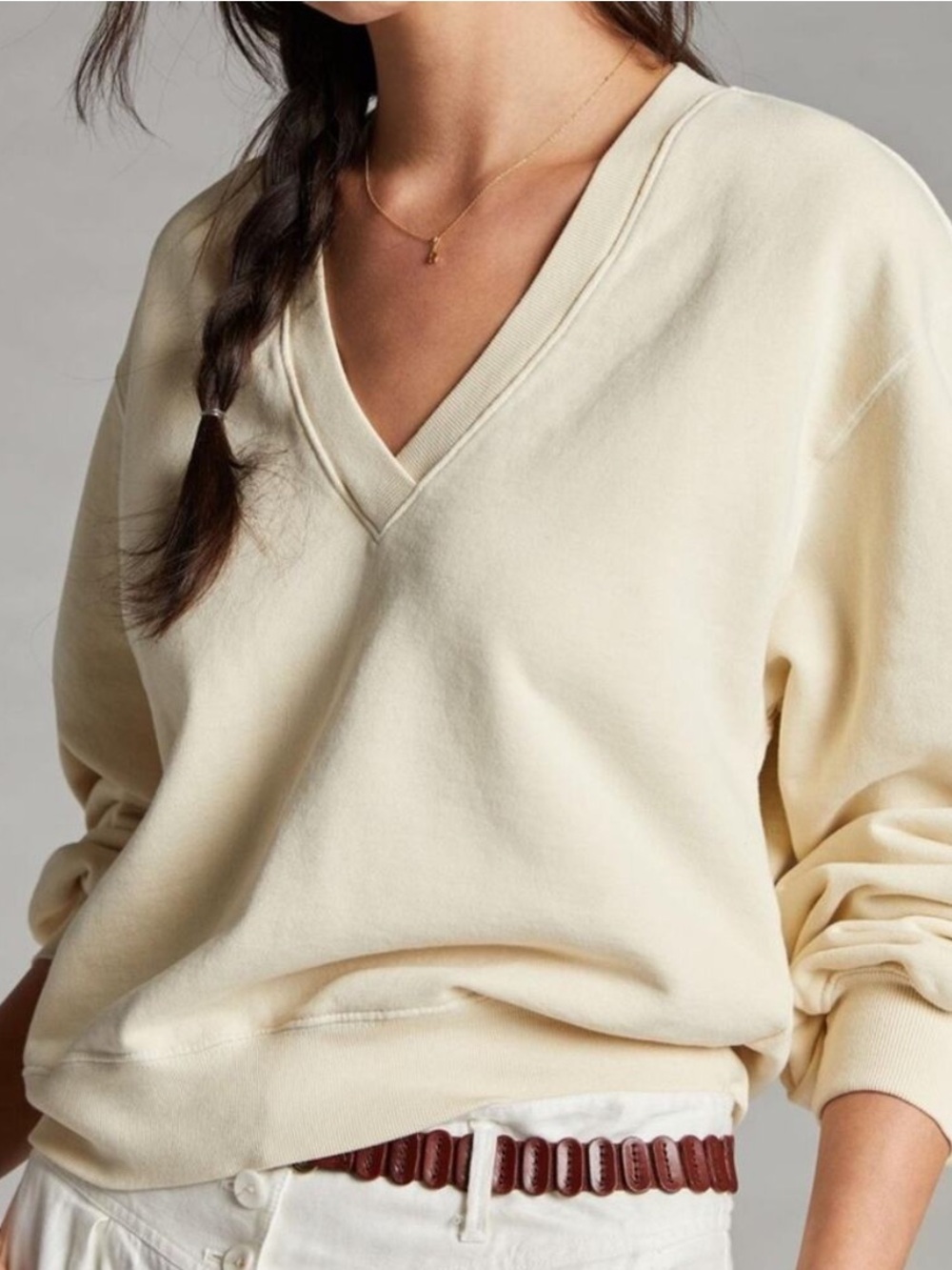 AGOLDE V-Neck Balloon-Sleeved Sweatshirt in Cream
